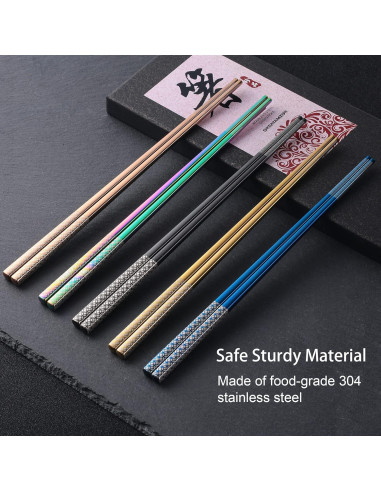 Palillos de Acero Inoxidable Reutilizables Multicolor 23.5 cm