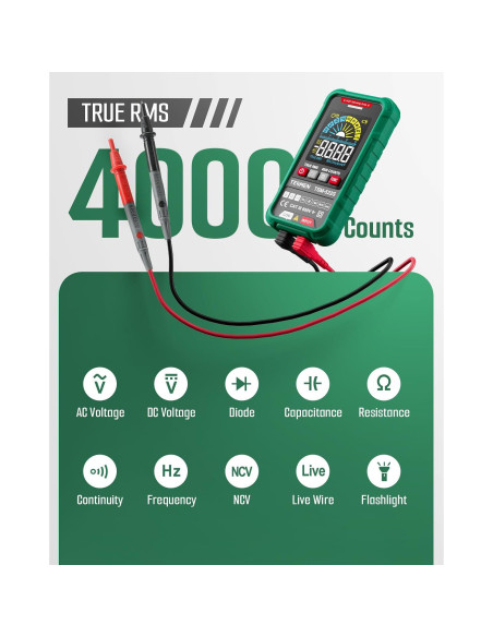 Multímetro Digital TESMEN TSM-522S TRMS 4000 Cuentas Verde