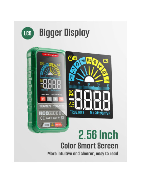 Multímetro Digital TESMEN TSM-522S TRMS 4000 Cuentas Verde