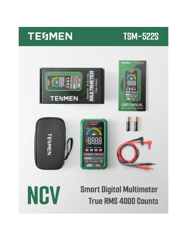 Multímetro Digital TESMEN TSM-522S TRMS 4000 Cuentas Verde