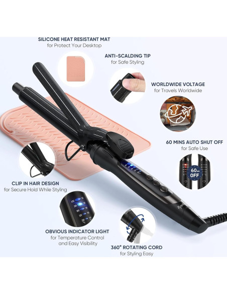 Plancha de Rizar Profesional Ryanboo 0.75" Negra 5 Temperaturas