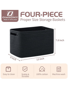 Cestas de Almacenamiento OIAHOMY 4 Piezas Algodón 32.3x22.9x19.8cm Negro 2