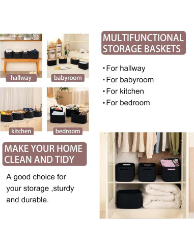 Cestas de Almacenamiento OIAHOMY 4 Piezas Algodón 32.3x22.9x19.8cm Negro