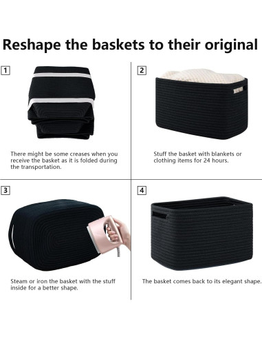 Cestas de Almacenamiento OIAHOMY 4 Piezas Algodón 32.3x22.9x19.8cm Negro