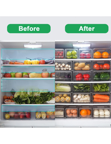 Organizador de Refrigerador YekouMax 2 Pack Cajones Apilables 30 cm