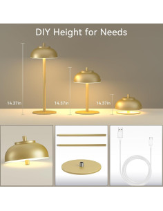 Juego de 2 Lámparas de Mesa LED Doradas Recargables IP65 2