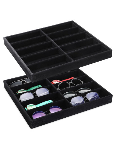 Organizador de Gafas de Sol Batiyeer 10 Rejillas Terciopelo Negro