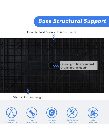 Base de Ducha 48x81 cm Negra Woodbridge Drenaje Central Acceso Silla