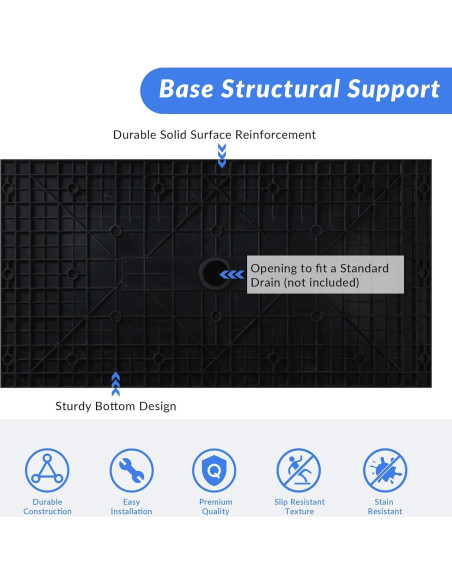 Base de Ducha 48x81 cm Negra Woodbridge Drenaje Central Acceso Silla