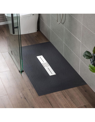 Base de Ducha 48x81 cm Negra Woodbridge Drenaje Central Acceso Silla