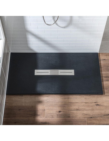 Base de Ducha 48x81 cm Negra Woodbridge Drenaje Central Acceso Silla