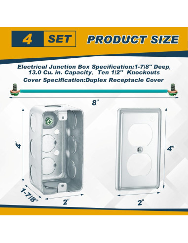 4 Cajas Eléctricas de Metal Copkim 10x5 cm con Tapa y Tornillos