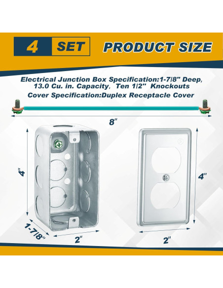 4 Cajas Eléctricas de Metal Copkim 10x5 cm con Tapa y Tornillos