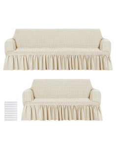 Juego de 2 Fundas de Sofá Elásticas Fanfanwin Beige 2 y 3 Asientos