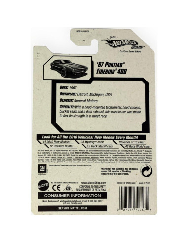 Hot Wheels 2010 Pontiac Firebird 400 Escala 1:64 Azul