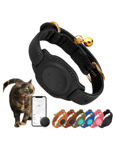 Rastreador GPS para Gatos Jowlroel Collar de Cuero Negro