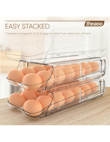 Dispensador de Huevos theaoo Transparente 14 Huevos Apilable