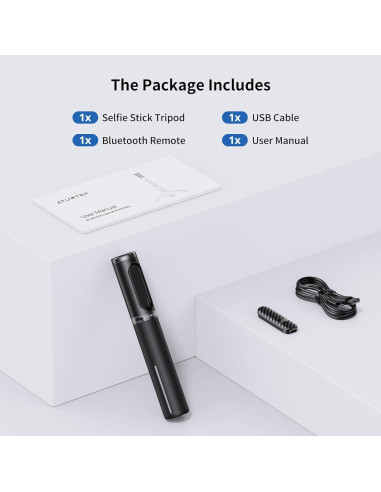 Bastón de Selfie Trípode ATUMTEK Bluetooth Aluminio Negro
