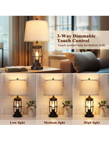 Lámpara de Mesa Qimh Juego de 2 con Puertos USB y Luz Nocturna