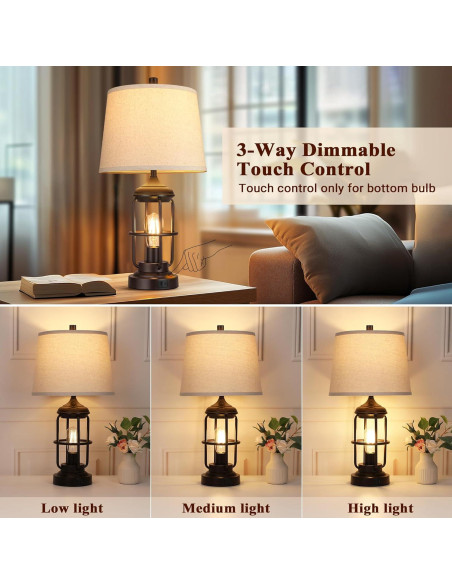 Lámpara de Mesa Qimh Juego de 2 con Puertos USB y Luz Nocturna