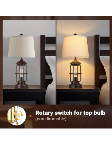 Lámpara de Mesa Qimh Juego de 2 con Puertos USB y Luz Nocturna