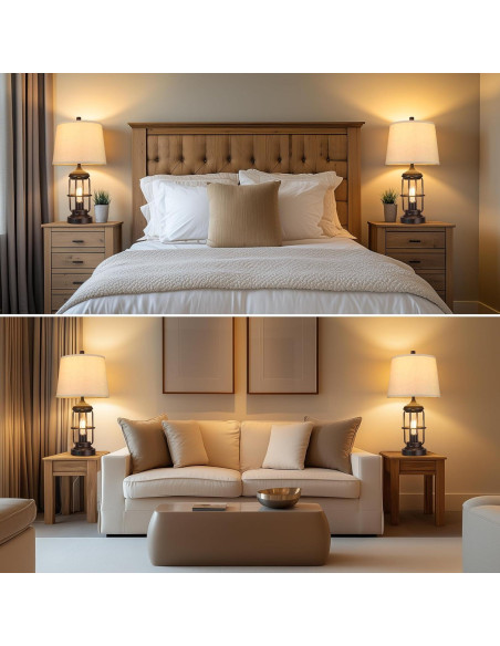 Lámpara de Mesa Qimh Juego de 2 con Puertos USB y Luz Nocturna