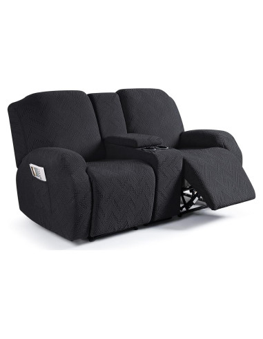 Cubierta de Loveseat Recliner Ruaozz 2 Asientos con Consola Negra