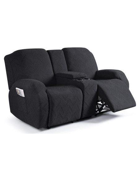 Cubierta de Loveseat Recliner Ruaozz 2 Asientos con Consola Negra