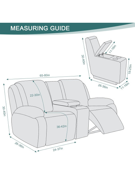 Cubierta de Loveseat Recliner Ruaozz 2 Asientos con Consola Negra