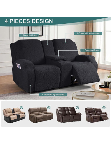 Cubierta de Loveseat Recliner Ruaozz 2 Asientos con Consola Negra