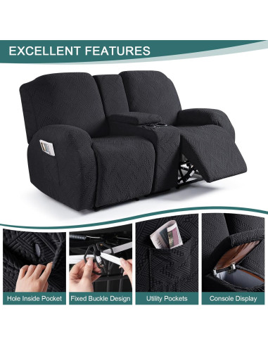 Cubierta de Loveseat Recliner Ruaozz 2 Asientos con Consola Negra