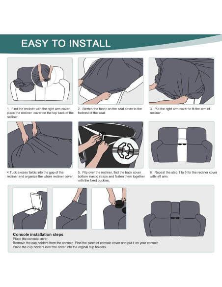 Cubierta de Loveseat Recliner Ruaozz 2 Asientos con Consola Negra