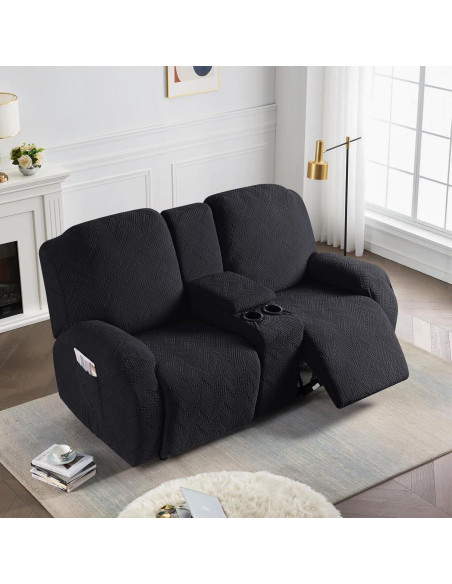 Cubierta de Loveseat Recliner Ruaozz 2 Asientos con Consola Negra