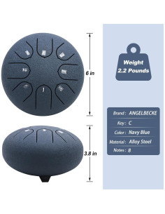 Tambor de Lengua de Acero ANGELBECKE 15 cm 8 Notas Azul Marino 2