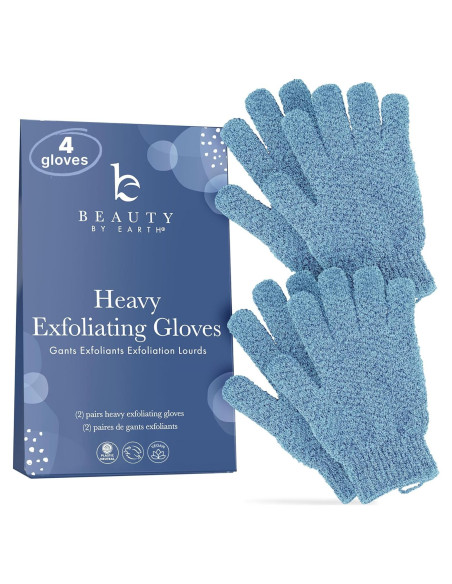 Guantes Exfoliantes Pesados Beauty by Earth - 4 Pzs para Baño