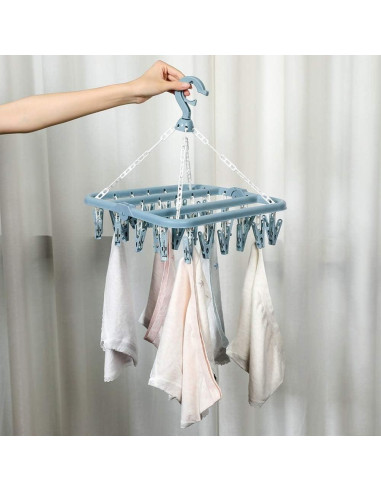 Perchero Plegable para Secar Ropa Alladaga 32 Clips Azul