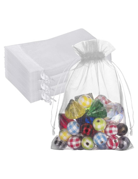 100 Bolsas de Organza Transparente Blancas 13x18 cm - HongyiTime