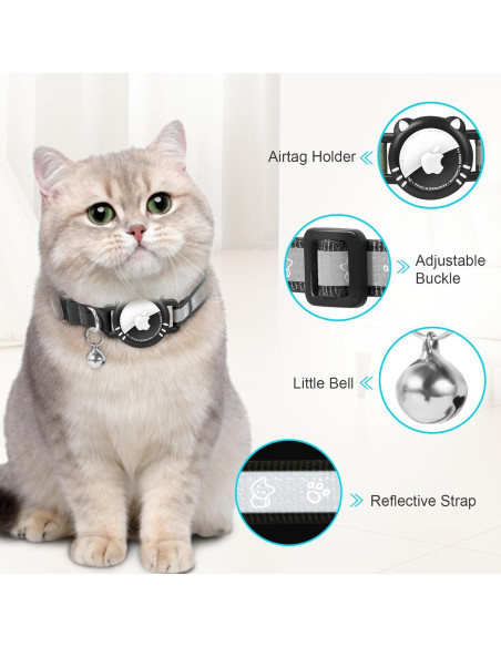 Collar para Gato AgoumLux con Soporte para AirTag Negro XS