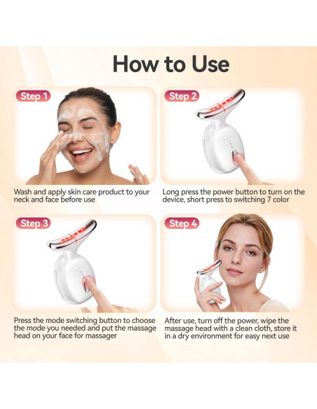 Masajeador Facial CURMEDI con Luz Roja y 3 Modos, 7 Colores