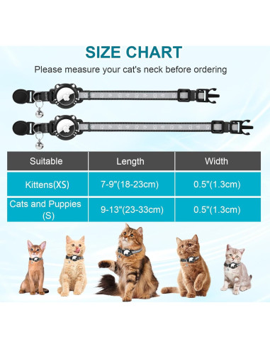 Collar para Gato AgoumLux con Soporte para AirTag Negro XS