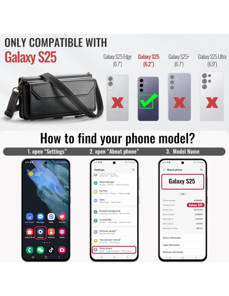 Funda de Cartera Strapurs para Samsung Galaxy S25 5G - Negro Funda de Cartera Strapurs para Samsung Galaxy S25 5G - Negro