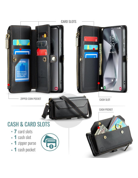 Funda de Cartera Strapurs para Samsung Galaxy S25 5G - Negro Funda de Cartera Strapurs para Samsung Galaxy S25 5G - Negro