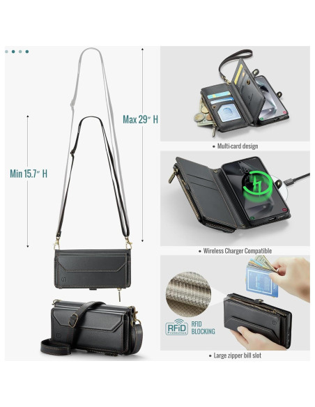 Funda de Cartera Strapurs para Samsung Galaxy S25 5G - Negro Funda de Cartera Strapurs para Samsung Galaxy S25 5G - Negro