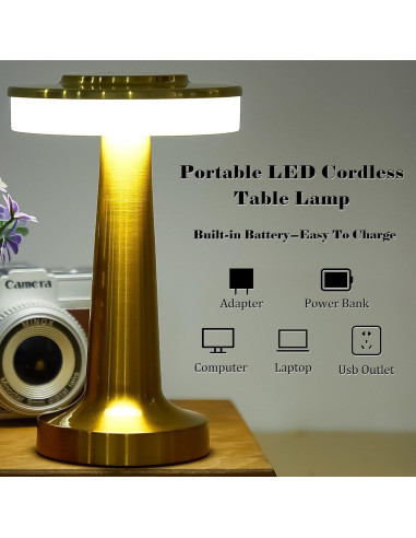 Conjunto de 2 lámparas de mesa LED Riakrum doradas portátiles