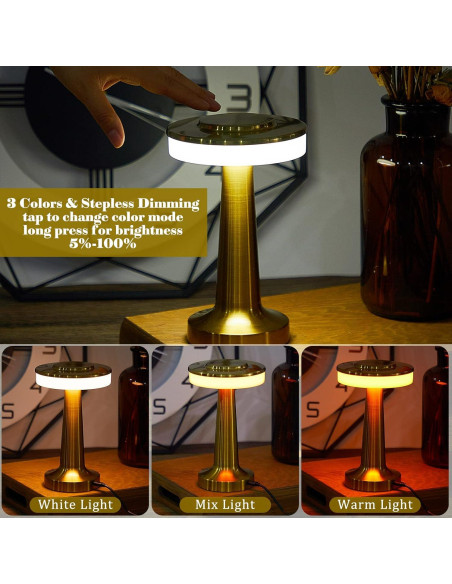 Conjunto de 2 lámparas de mesa LED Riakrum doradas portátiles