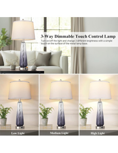 Lámpara de Mesa de Vidrio Qimh 69.85 cm con USB y Táctil