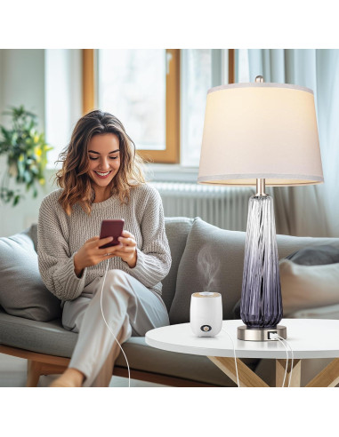 Lámpara de Mesa de Vidrio Qimh 69.85 cm con USB y Táctil