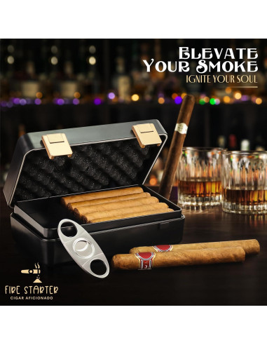 Estuche Humidor de Cigarros Fire Starter Negro 21.5x14x7.5cm