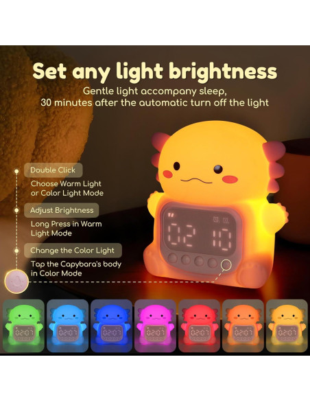 Reloj Despertador Digital Yiliaw Axolotl Rosa con Luz 7 Colores