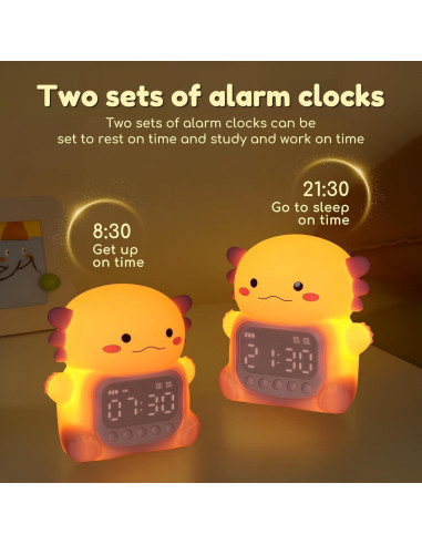 Reloj Despertador Digital Yiliaw Axolotl Rosa con Luz 7 Colores